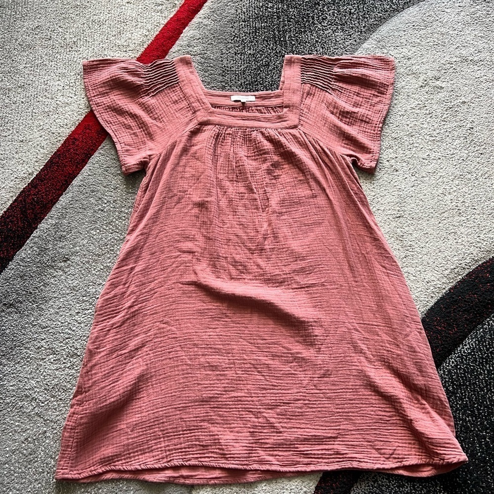 Madewell Rusty Orange Gauzy Square Neck Tunic Dress
